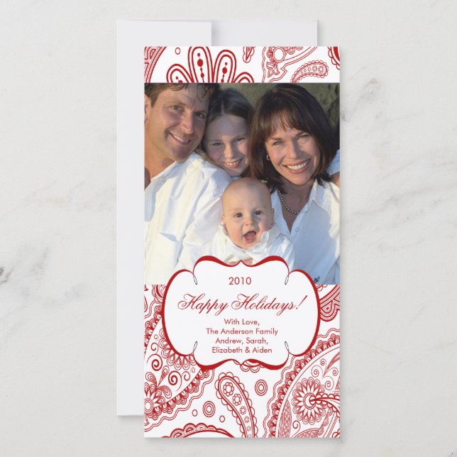 Elegant Paisley Swirl Frame Christmas Photo Card. Holiday Card (Front)