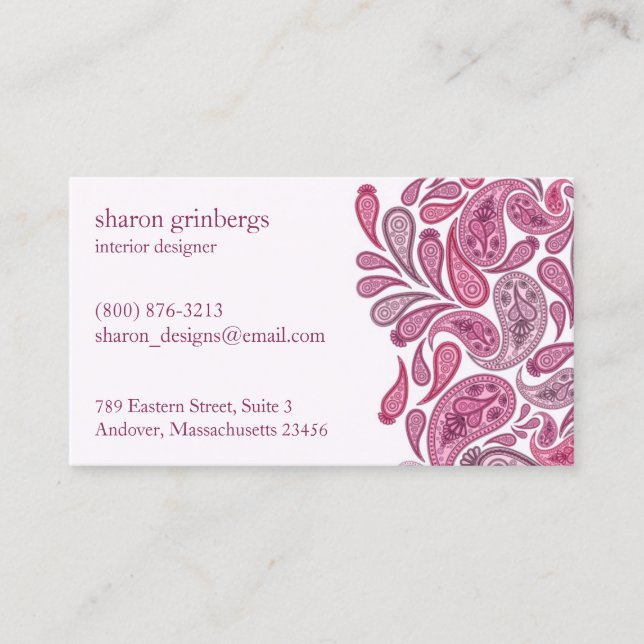 Elegant Paisleys Business Card Template (Front)