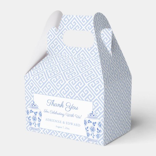 Elegant Pale Blue And White Greek Key Wedding Favor Boxes