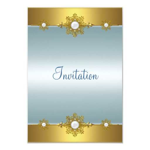 Elegant Pale Blue Gold White Jewel Event Card | Zazzle