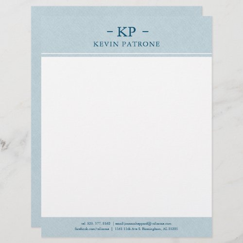 Elegant Pale Blue Linen Minimalistic Text Letterhead