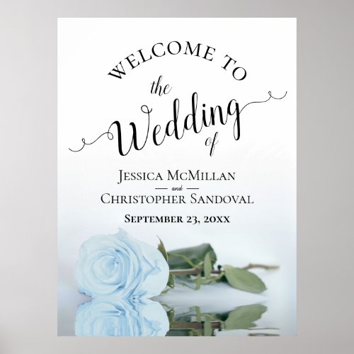 Elegant Pale Blue Rose Calligraphy Wedding Welcome Poster