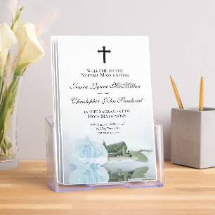 Elegant Pale Blue Rose Catholic Wedding Program Brochure