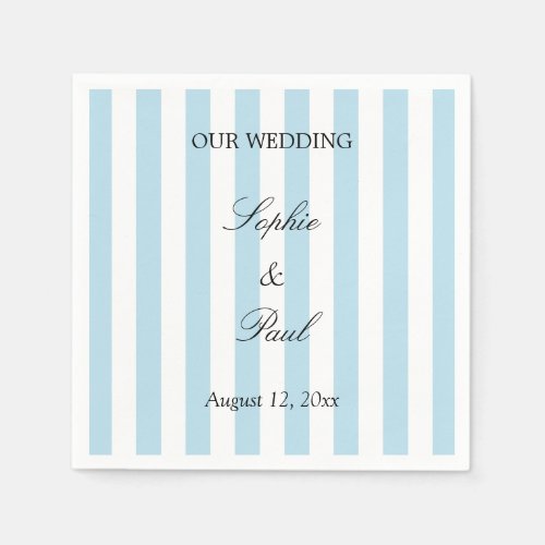 Elegant Pale Blue Stripes Wedding Napkins