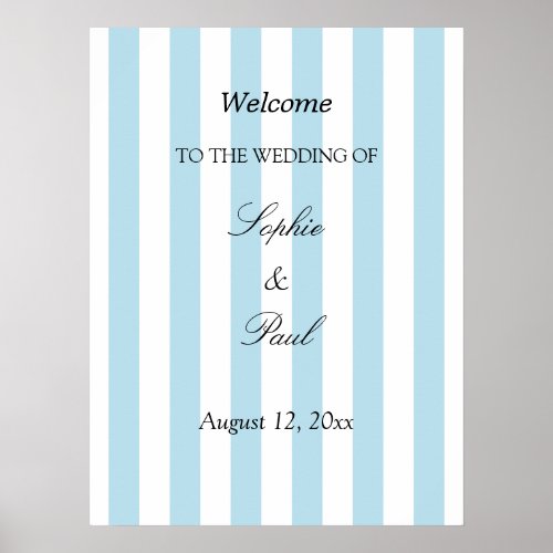 Elegant Pale Blue Stripes Wedding Welcome Poster