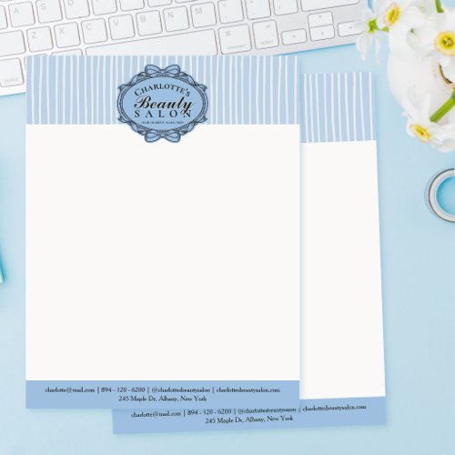 Elegant Pale Blue Vintage Frame Beauty Salon Letterhead