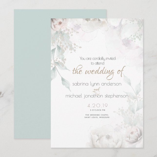 Elegant Pale Blush Coral And White Peonies Invitation (Front/Back)