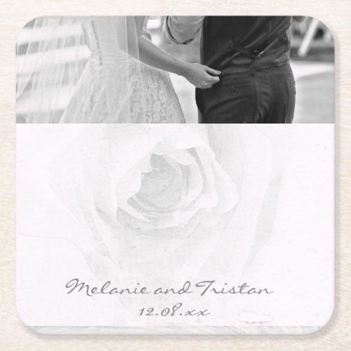 elegant pale blush grey rose couple square paper coaster