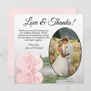 Elegant Pale Blush Pink Rose Oval Photo Wedding Thank You Card
