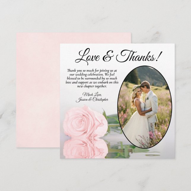 Elegant Pale Blush Pink Rose Oval Photo Wedding Thank You Card (Front/Back)