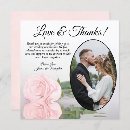 Elegant Pale Blush Pink Rose Oval Photo Wedding Thank You Card