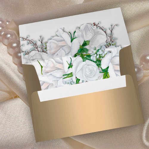 Elegant Pale Bronze and White Floral Roses Wedding Envelope