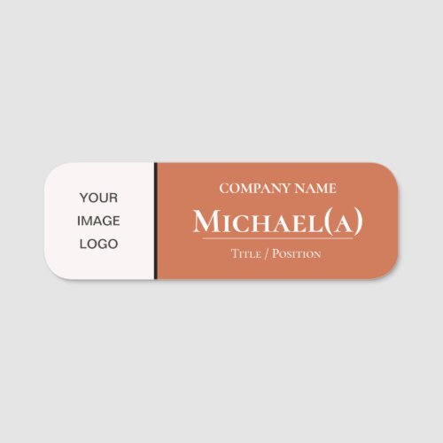 Elegant Pale Copper Orange And White Business LOGO Name Tag