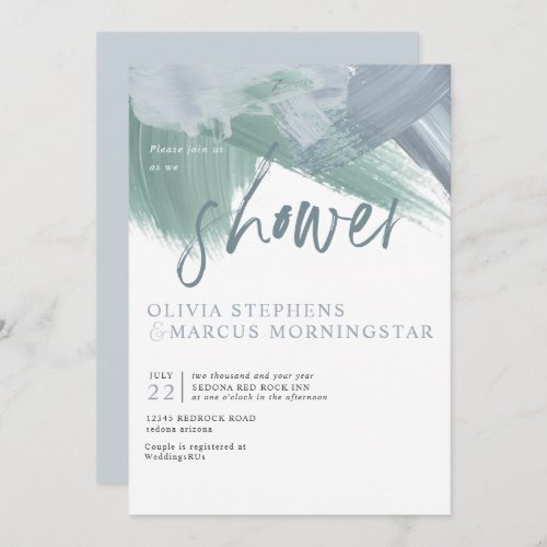 Elegant Pale Dusty Blue Abstract  Brushstrokes Invitation