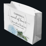 Elegant Pale Dusty Blue Rose Maid of Honor Wedding Large Gift Bag<br><div class="desc">These beautiful gift bags are designed as a wedding gift or favor bag for your Maid of Honor. They feature a simple yet stunning design with a long stemmed pale dusty blue colored rose lying on its side. The title "Maid of Honor" written in fancy script letters with swashes on...</div>