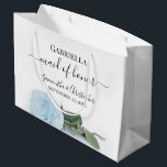 Elegant Pale Dusty Blue Rose Maid of Honor Wedding Large Gift Bag<br><div class="desc">These beautiful gift bags are designed as a wedding gift or favor bag for your Maid of Honor. They feature a simple yet stunning design with a long stemmed pale dusty blue colored rose lying on its side. The title "Maid of Honor" written in fancy script letters with swashes on...</div>