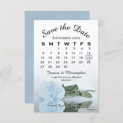 Elegant Pale Dusty Blue Rose Wedding Calendar Save The Date