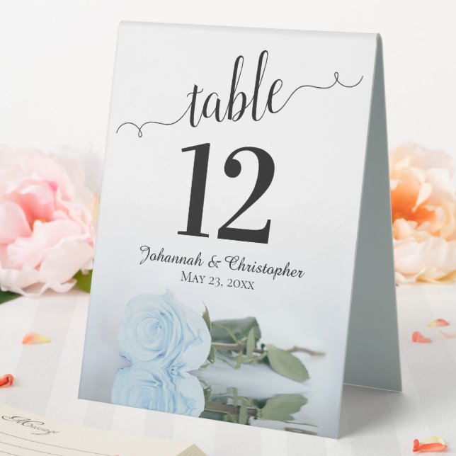 Elegant Pale Dusty Blue Rose Wedding Table Number Table Tent (In SItu (Wedding))