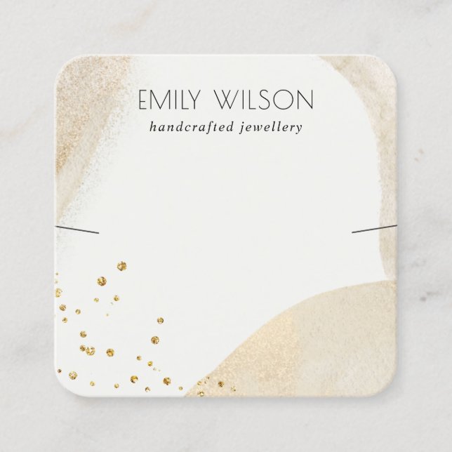 Elegant Pale Gold Abstract Shape Earring Display Square Business Card (Front)