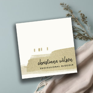 ELEGANT PALE GOLD BLACK BRUSH STROKE CALLIGRAPHY S SQUARE BUSINESS CARD