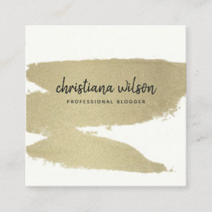 ELEGANT PALE GOLD BLACK BRUSH STROKE CALLIGRAPHY SQUARE BUSINESS CARD