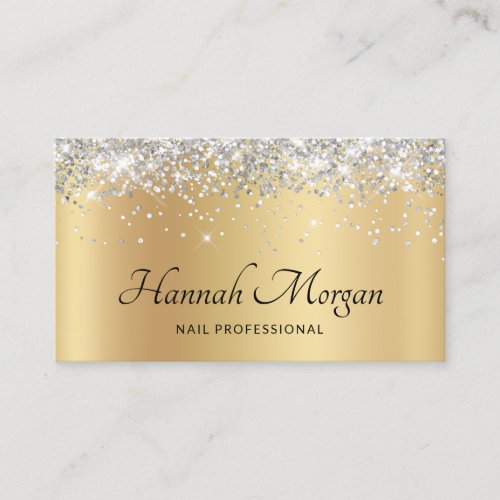 Elegant Pale Gold Satin Ombre Silver Glitter Business Card