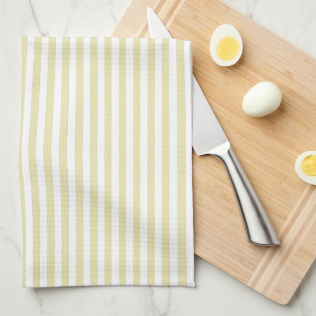 Elegant Pale Goldenrod and White Cabana Stripes Kitchen Towel (Quarter Fold)
