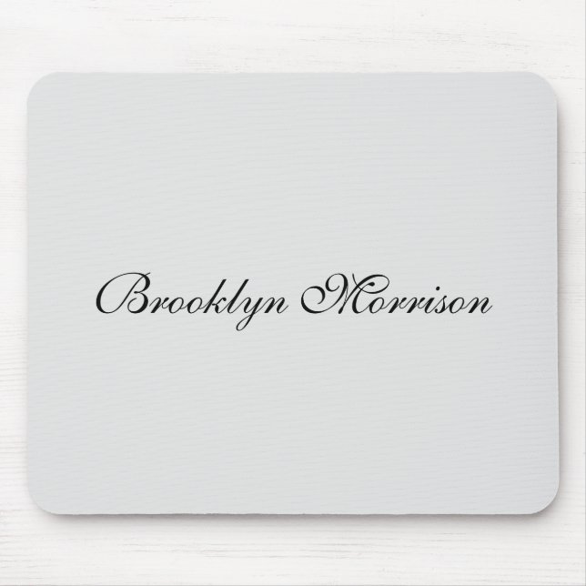 Elegant pale gray custom script monogram name mouse pad (Front)