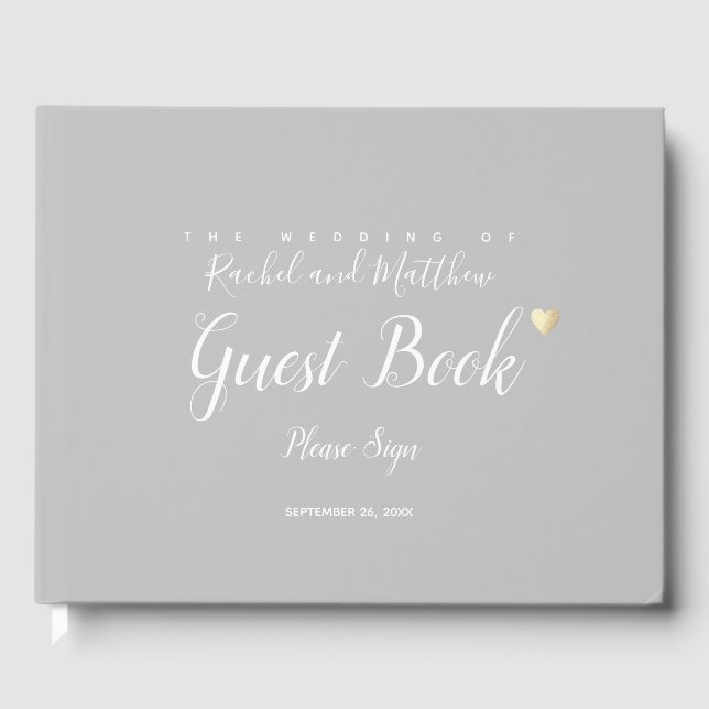 elegant pale gray wedding sign-book guest book (Front)