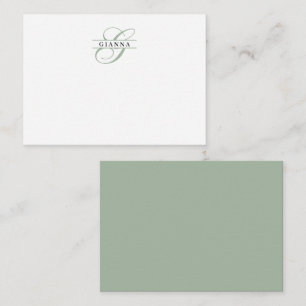 Elegant Pale Green Calligraphy Split Monogram Note Card