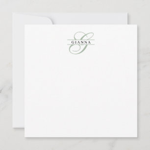Elegant Pale Green Calligraphy Split Monogram Note Card