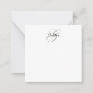 Elegant Pale Green Calligraphy Split Monogram Note Card