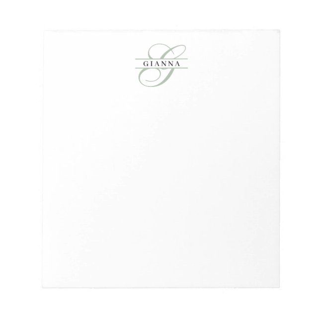 Elegant Pale Green Calligraphy Split Monogram Notepad (Front)