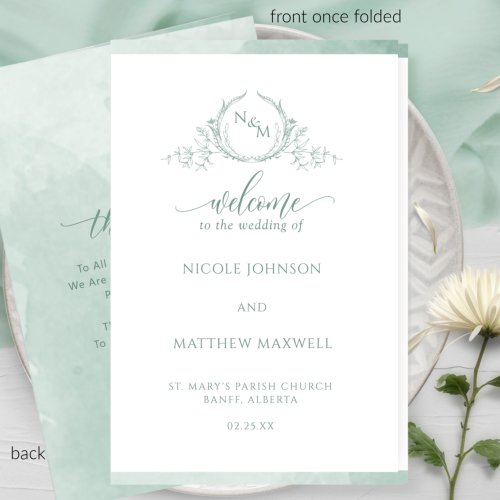 Elegant Pale Green Folded Wedding Ceremony Program
