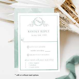 Elegant Pale Green Monogram and Watercolor RSVP Card