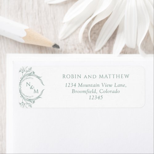 Elegant Pale Green Monogram Wedding Return Address Label