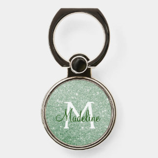 Elegant Pale Green Sparkly Glitter Monogrammed Phone Ring Stand