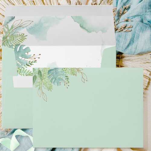 Elegant Pale Green Watercolor and Greenery Envelope