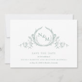 Elegant Pale Green Watercolor Monogram Save The Date (Front)