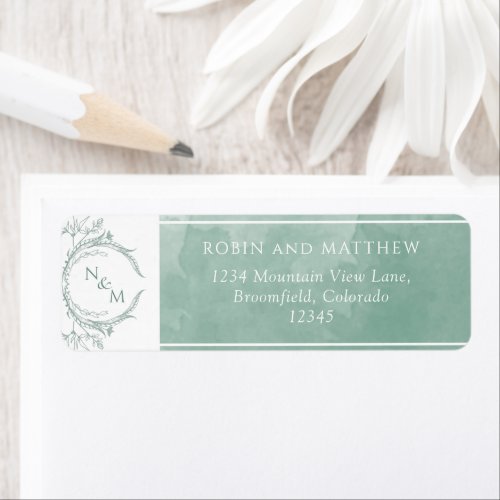 Elegant Pale Green Watercolor Monogram Wedding Label