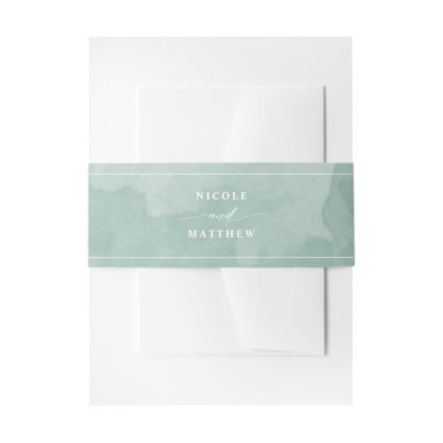 Elegant Pale Green Watercolor Wedding Invitation Belly Band
