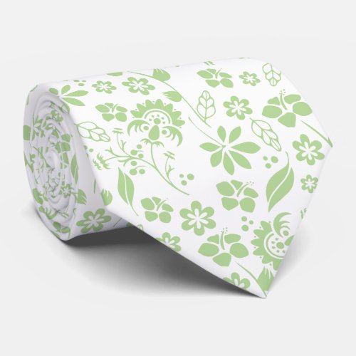 Elegant Pale Lime Green and White Tropical Flowers Neck Tie