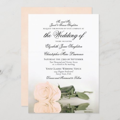 Elegant Pale Orange or Peach Rose Formal Wedding Invitation