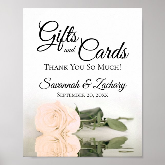 Elegant Pale Peach Rose Gifts & Cards Wedding Sign (Front)