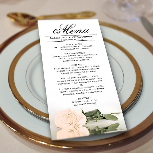 Elegant Pale Peach Rose Reflections Wedding Menu