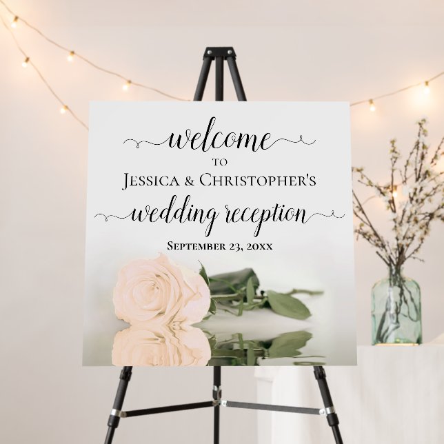 Elegant Pale Peach Rose Wedding Reception Welcome Foam Board (In Situ (Stand))