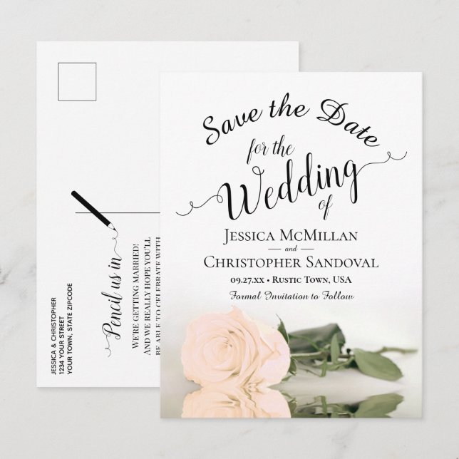 Elegant Pale Peach Rose Wedding Save the Date Announcement Postcard (Front/Back)