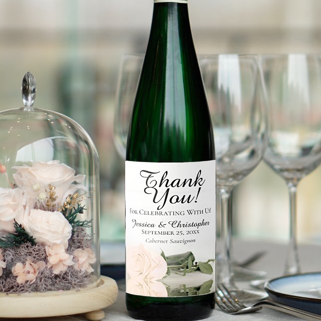 Elegant Pale Peach Rose Wedding Thank You Wine Label (Creator Uploaded)