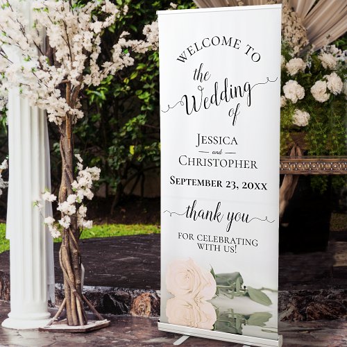 Elegant Pale Peach Rose Wedding Welcome Retractable Banner