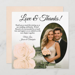Elegant Pale Peach Rose with Oval Photo Wedding Thank You Card